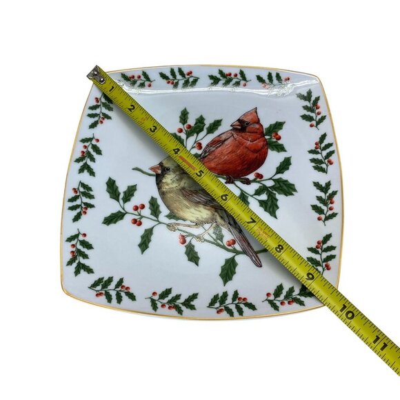 Livingquarters Set Of 4 Square Holiday Cardinal Plates 8.5" Microwave & Dishwash - Picture 5 of 6
